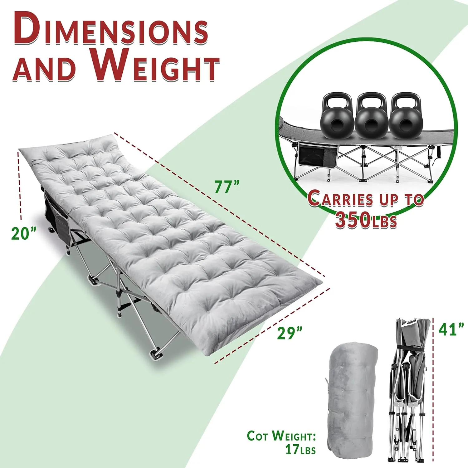 Zento Camping Cot and Mattress Folding Outdoor Travel Bed - Heavy Duty Max Load 450 LBS Premium Quality Cot Bed with Pad for Comfort Sleeping for Travel Home and Anytime Use