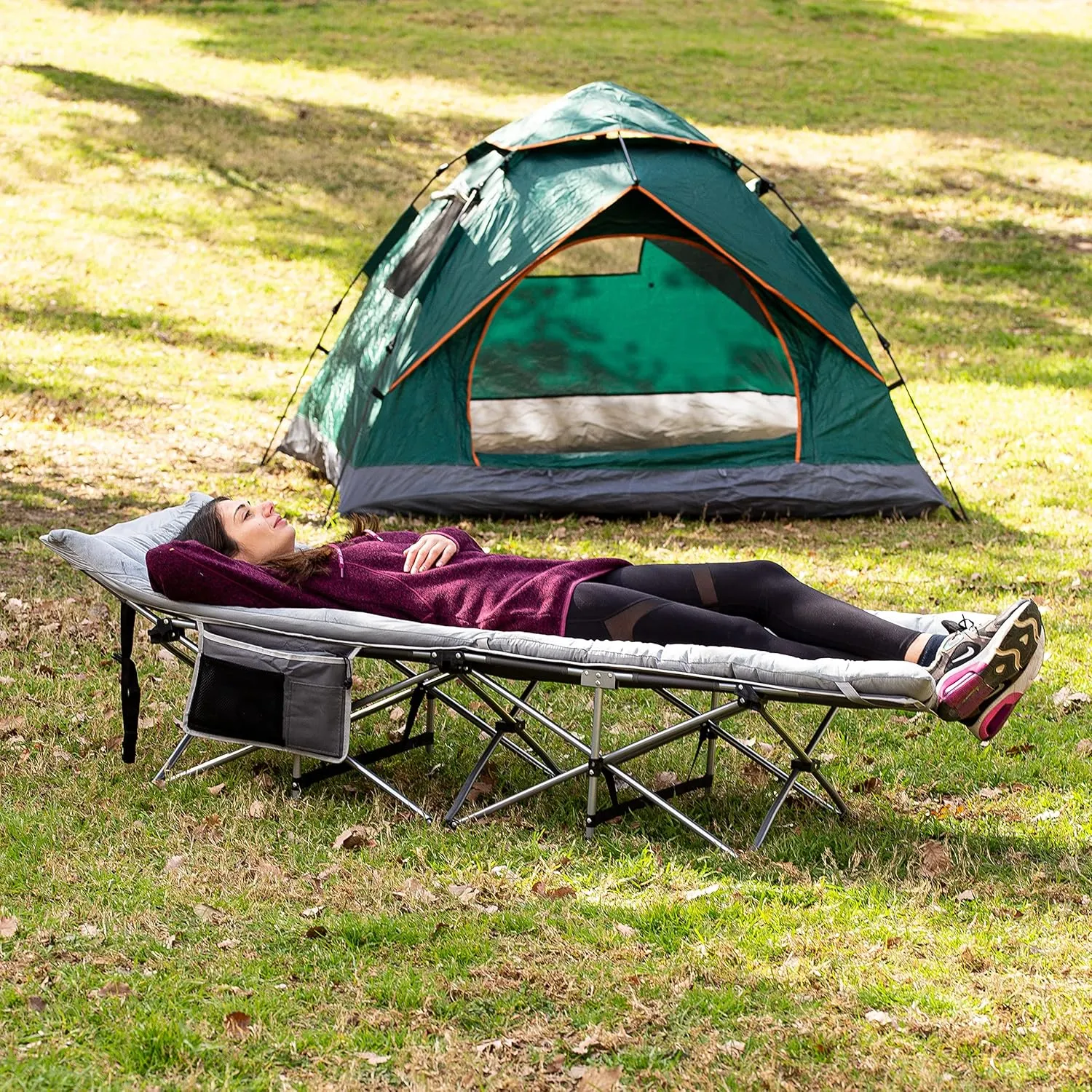 Zento Camping Cot and Mattress Folding Outdoor Travel Bed - Heavy Duty Max Load 450 LBS Premium Quality Cot Bed with Pad for Comfort Sleeping for Travel Home and Anytime Use