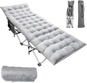 Zento Camping Cot and Mattress Folding Outdoor Travel Bed - Heavy Duty Max Load 450 LBS Premium Quality Cot Bed with Pad for Comfort Sleeping for Travel Home and Anytime Use