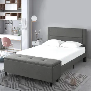 ZINUS Wanda Upholstered Platform Bed Frame with Storage Bench, Mattress Foundation with Wood Slat Support, No Box Spring Needed, Easy Assembly, Queen