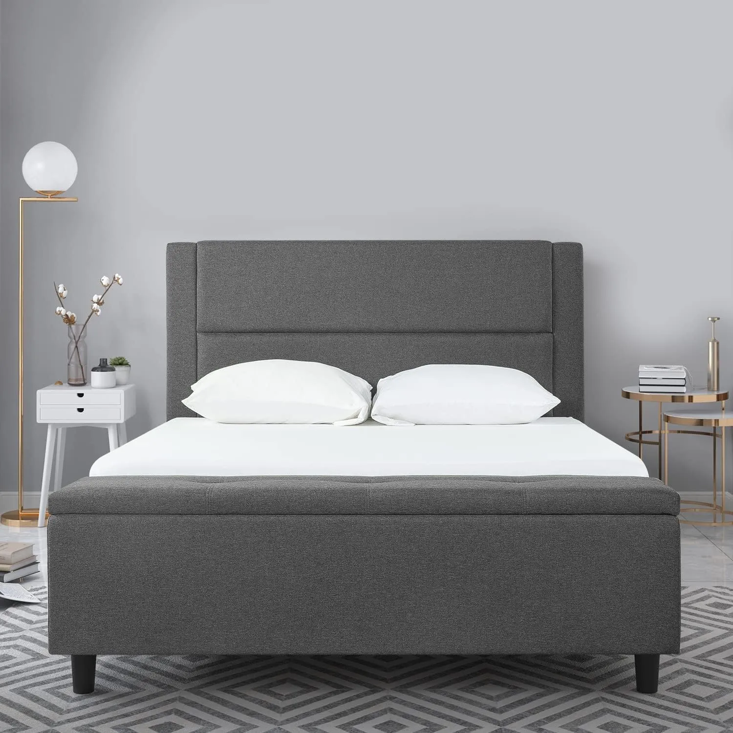ZINUS Wanda Upholstered Platform Bed Frame with Storage Bench, Mattress Foundation with Wood Slat Support, No Box Spring Needed, Easy Assembly, Queen