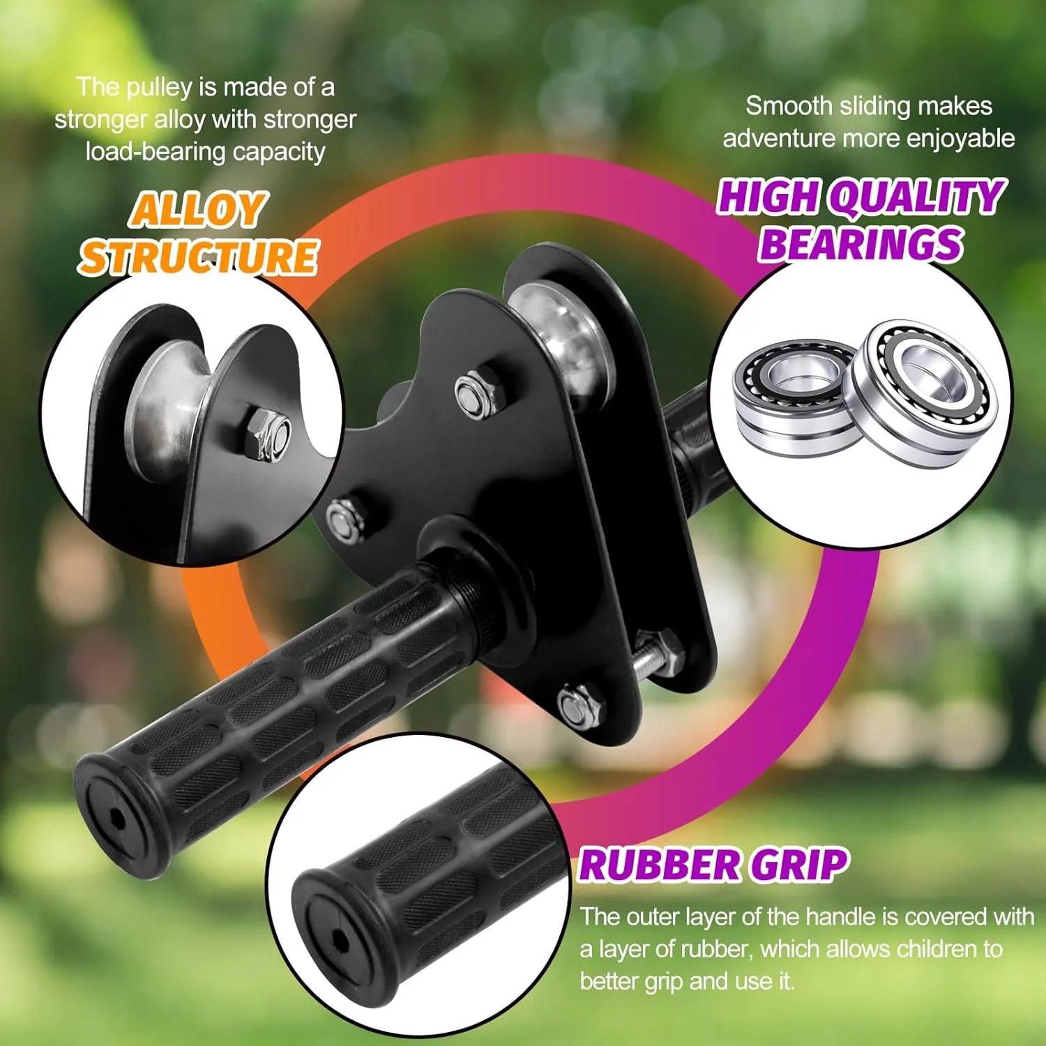 Zip line Kit 80ft for Kid and Adults up to 400lb-Special Retractors and Thickened Disc Seats,Zipline Kit for Backyard