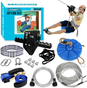 Zip Line Kit for Kids Adults : 120FT Up to 380Lbs - Quick Tighten Zipline for Backyard Outdoor with 100% Rust Proof Removable Trolley Seat Spring Brake