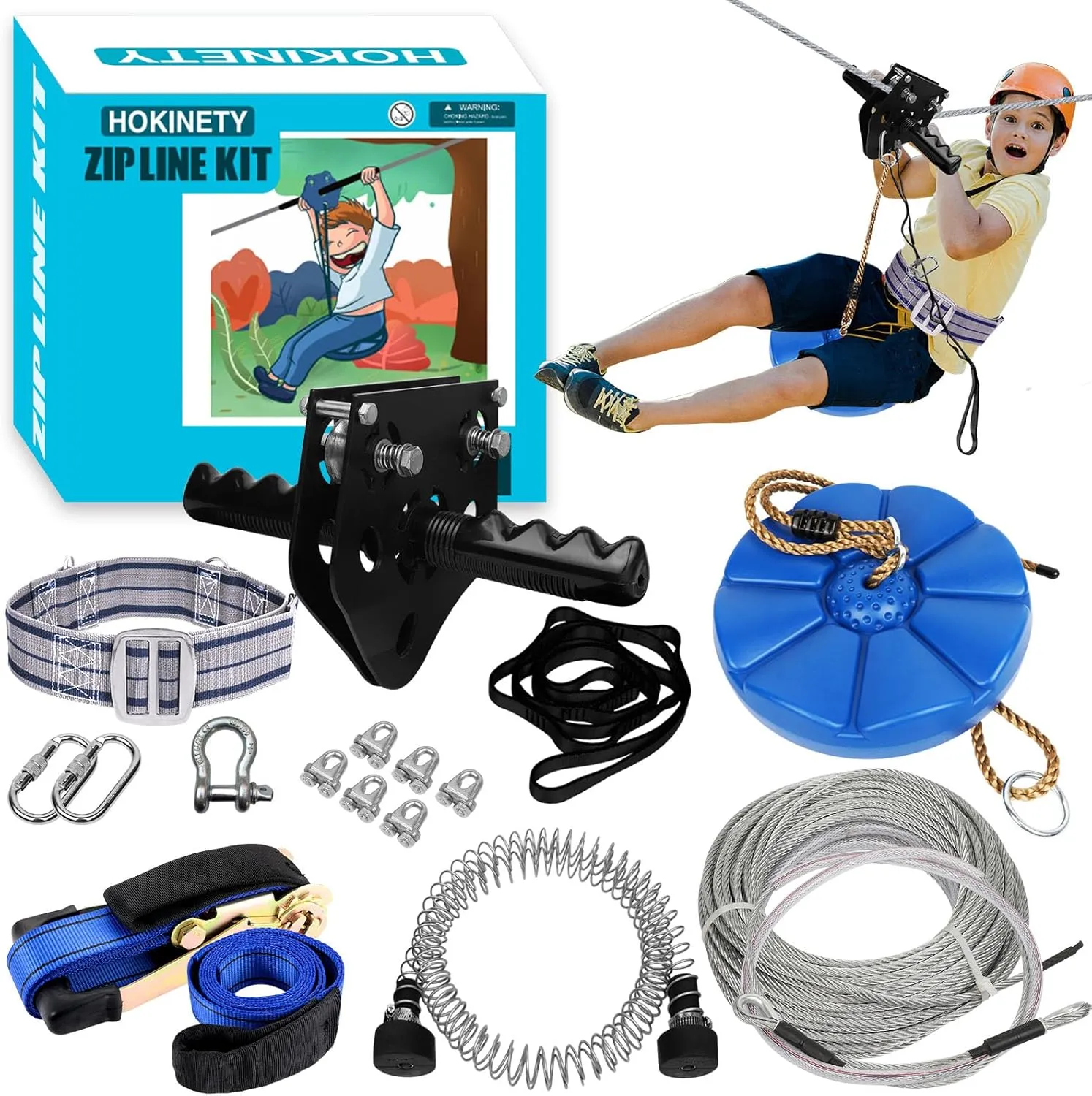 Zip Line Kit for Kids Adults : 120FT Up to 380Lbs - Quick Tighten Zipline for Backyard Outdoor with 100% Rust Proof Removable Trolley Seat Spring Brake