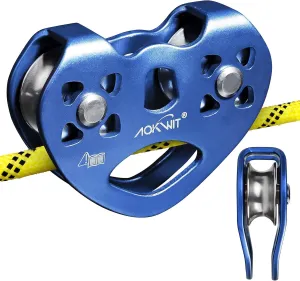 Zipline Pulley 25kn Aluminum Stainless Steel Roller Double Tandem Dual Trolley Ropes 8-13mm Climbing Pulley Cable Rope Heavy Duty for Rescue Hauling Backyard Zipline Rigging Rock Climbing Gear