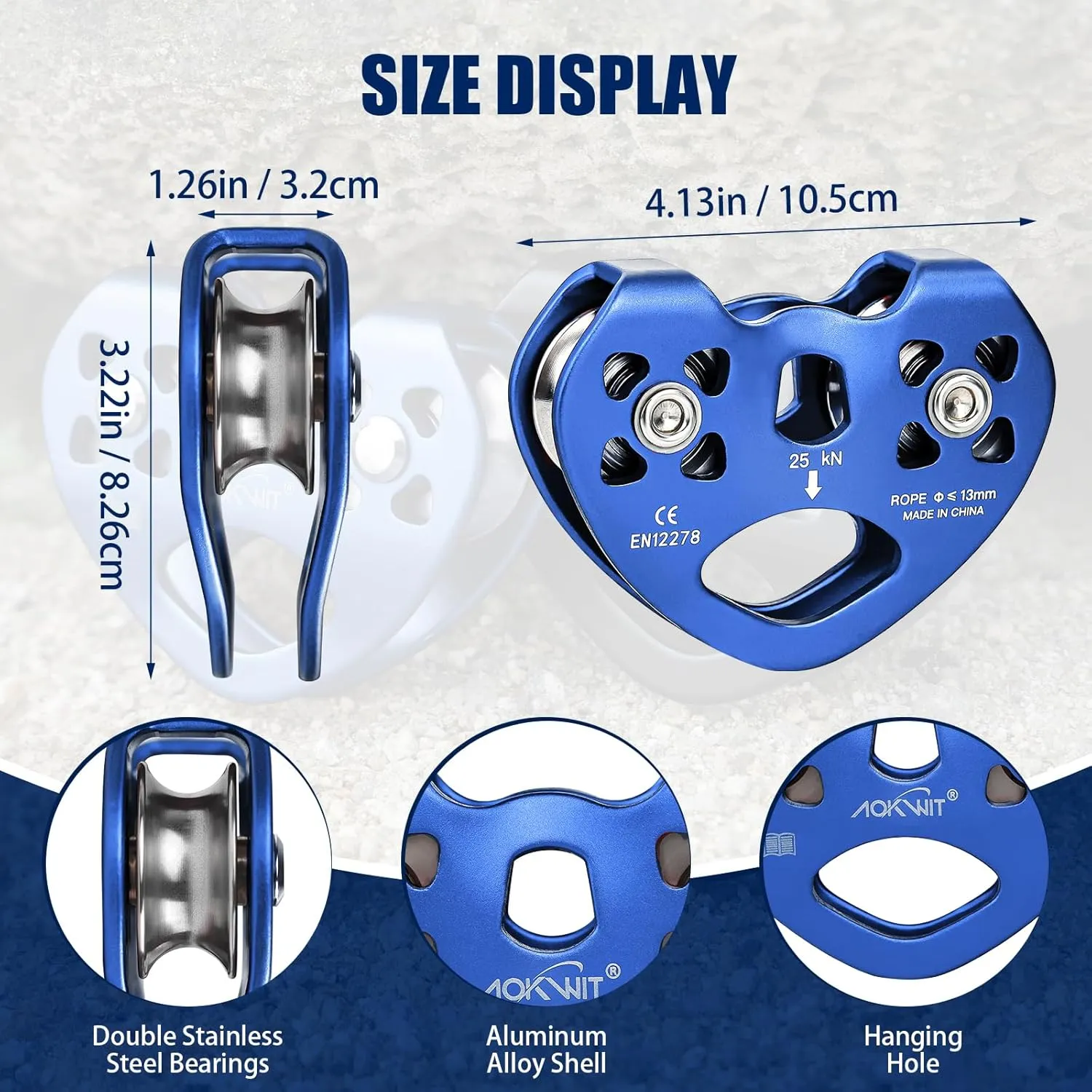Zipline Pulley 25kn Aluminum Stainless Steel Roller Double Tandem Dual Trolley Ropes 8-13mm Climbing Pulley Cable Rope Heavy Duty for Rescue Hauling Backyard Zipline Rigging Rock Climbing Gear