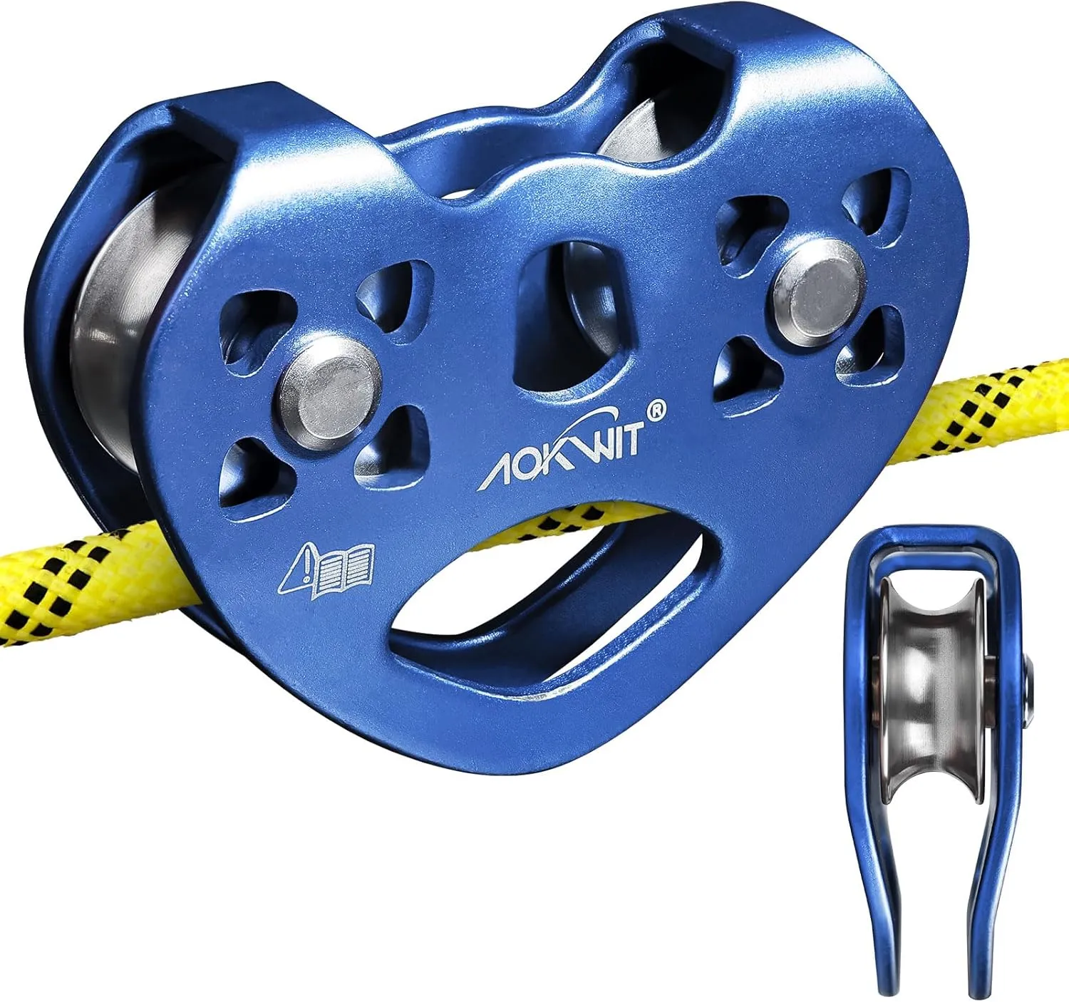Zipline Pulley 25kn Aluminum Stainless Steel Roller Double Tandem Dual Trolley Ropes 8-13mm Climbing Pulley Cable Rope Heavy Duty for Rescue Hauling Backyard Zipline Rigging Rock Climbing Gear