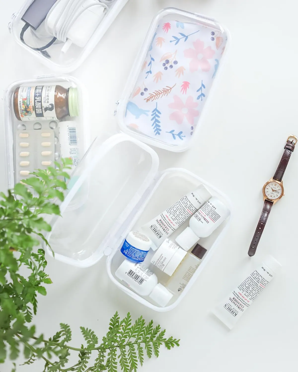 Zippered Pouch Hard, Clear Zippered Hard Pouch, Stackable Storage Bins, Portable Clear Bin Zipper (White, Small)