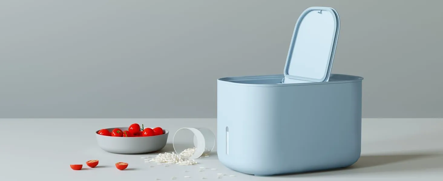 Zuutii Rice Storage Container,Food Container, Dry Food Storage, 11lbs Pet Food Dispenser, Large Storage Bin with Lid,Silicone Ring & Moisture Proof (Light Blue)
